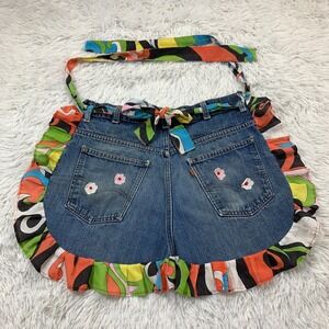 Vintage Levs Half Apron BBQ Kitchen Cooking‎ Ruffle Upcycled Crafting Baking